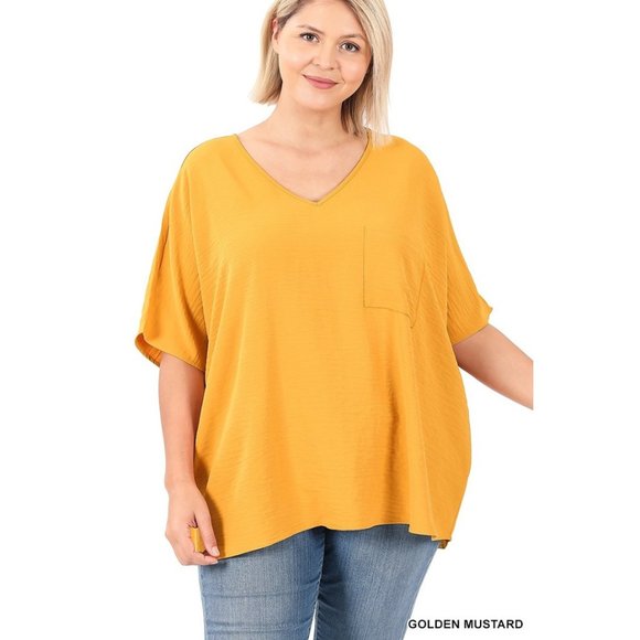Curvy V-Neck Top in Mustard - Picture 1 of 4